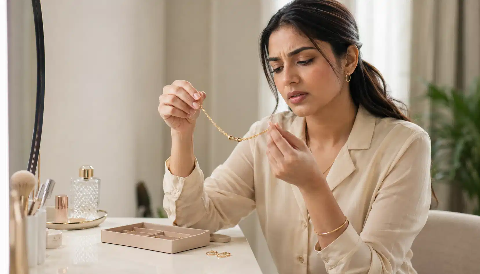 Jewellery care visual explaining why artificial jewellery can tarnish and darken