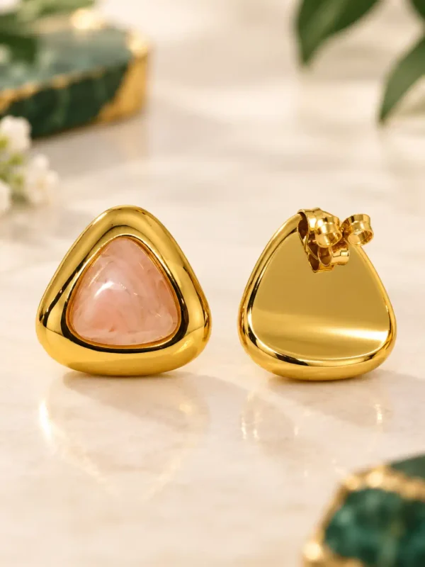 Aurelia pink gold stud earrings showing front and push-back closure