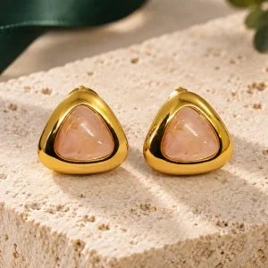 Aurelia blush pink stone gold stud earrings for women, front view