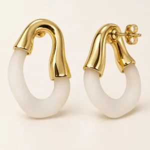 Elara anti-tarnish gold and ivory sculpted hoop earrings for women