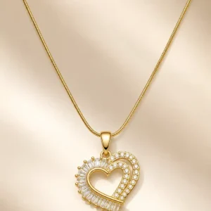 Amoura gold-tone heart pendant necklace with clear CZ stones and delicate chain - Anti Tarnish