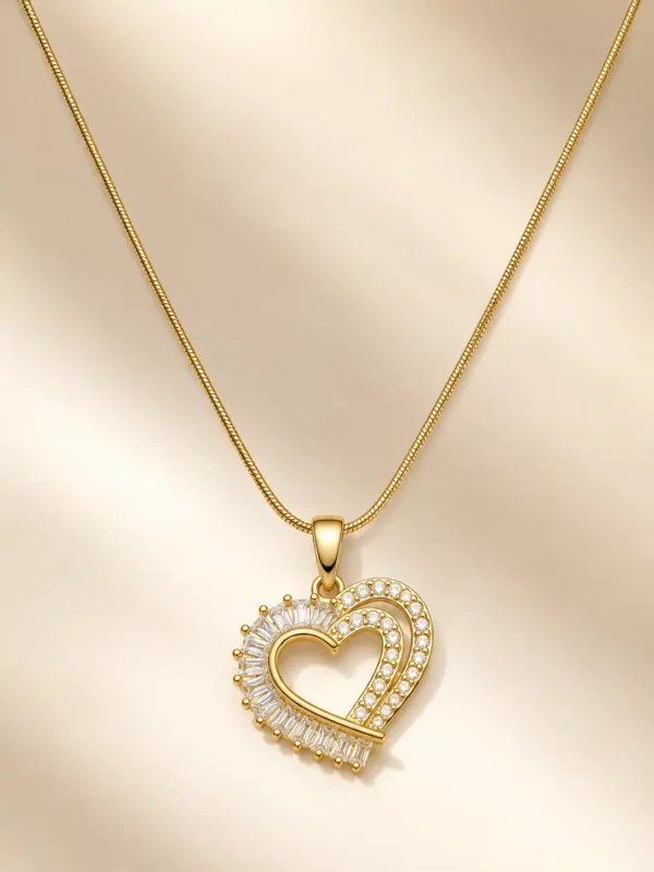 Amoura gold-tone heart pendant necklace with clear CZ stones and delicate chain - Anti Tarnish