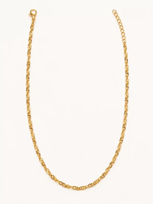 Mirelle textured gold twist-link chain necklace for women with lobster clasp and adjustable extender