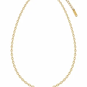 Aurelia anti-tarnish gold loop chain necklace for women with textured oval links, lobster clasp and adjustable extension chain