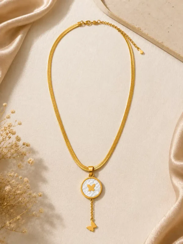 Full Liora Flutter gold butterfly pendant necklace with extender chain