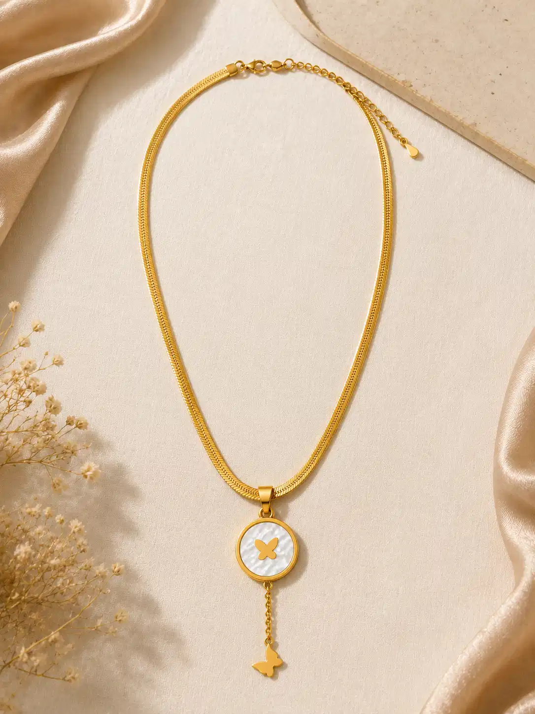 Full Liora Flutter gold butterfly pendant necklace with extender chain