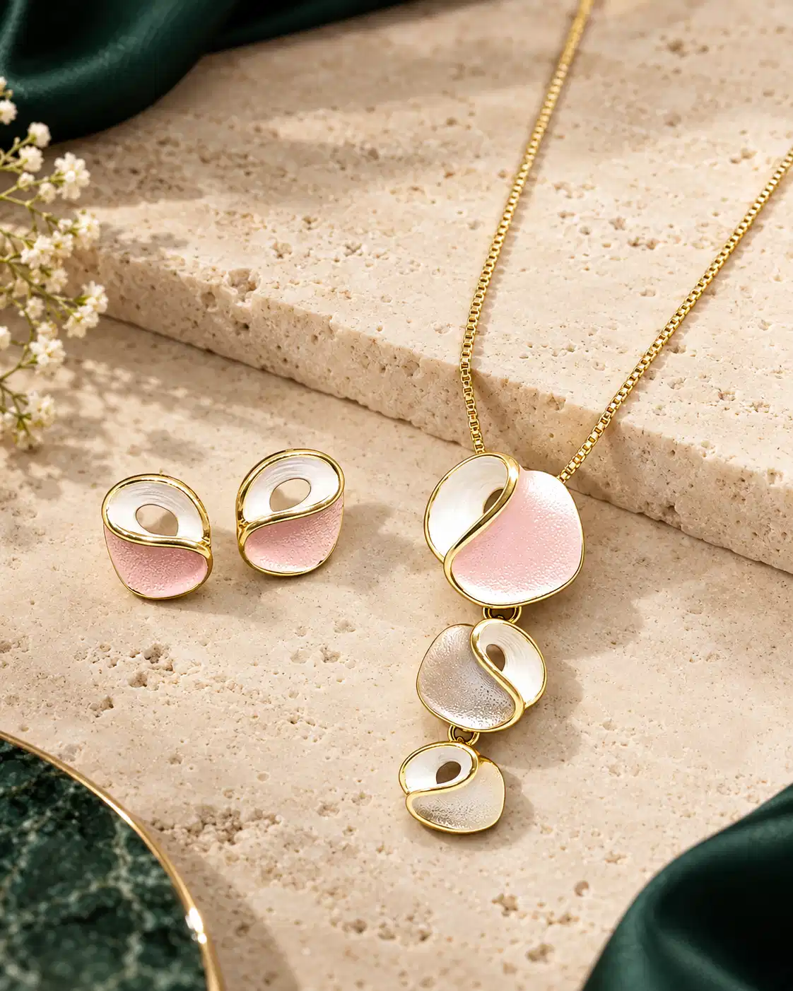 blush-orbit-anti-tarnish-pendant-stud-set